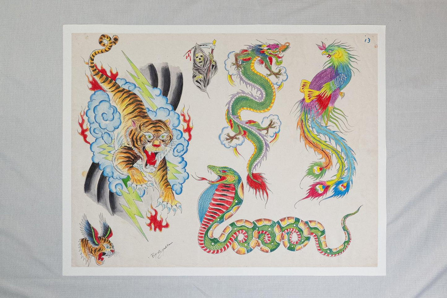Ricky Lo 1980s Hong Kong Traditional Tattoo Flash Sheet Art Print