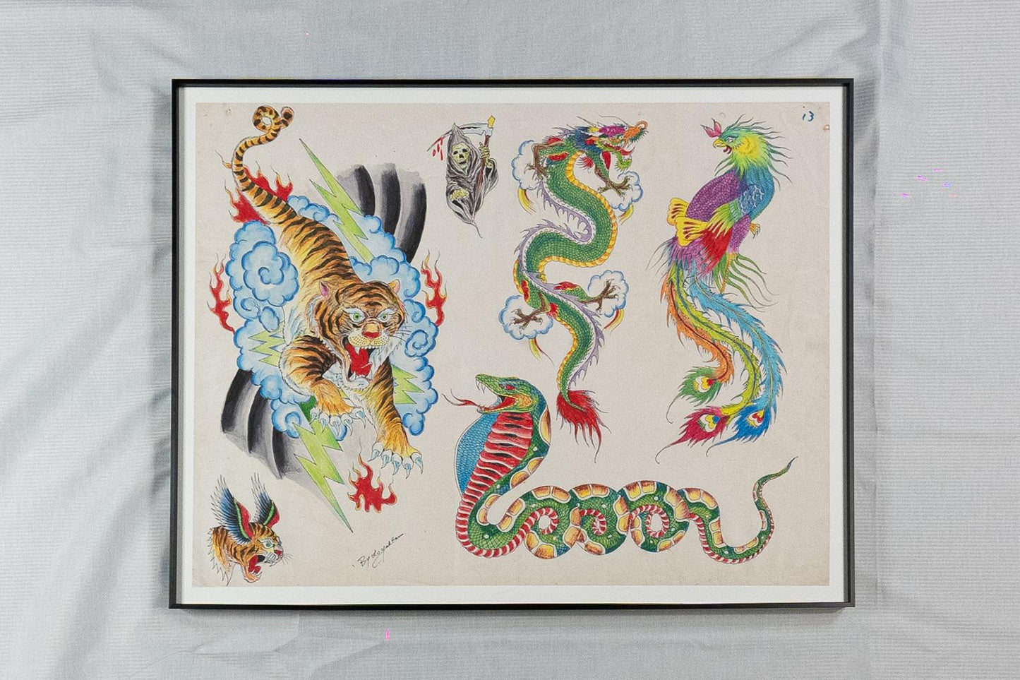 Ricky Lo 1980s Hong Kong Traditional Tattoo Flash Sheet Art Print